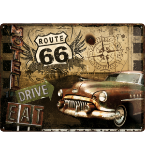Placă metalică - Route 66 (Drive, Eat)