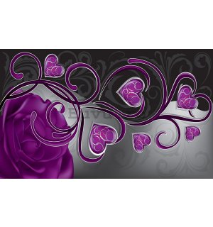 Tablou canvas: Inimi și trandafiri (violet) - 75x100 cm