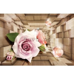 Tablou canvas: Tunel din lemn și trandafiri - 75x100 cm