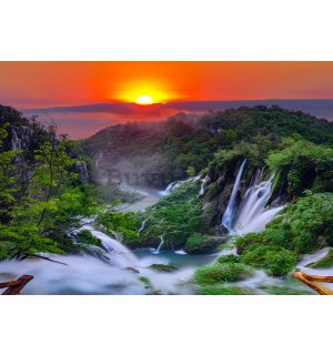 Fototapet vlies: Lacuri Plitvice (răsărit de soare) - 104x152,5 cm
