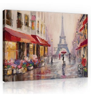 Tablou canvas: Străduță spre Turnul lui Eiffel (pictat) - 80x60 cm