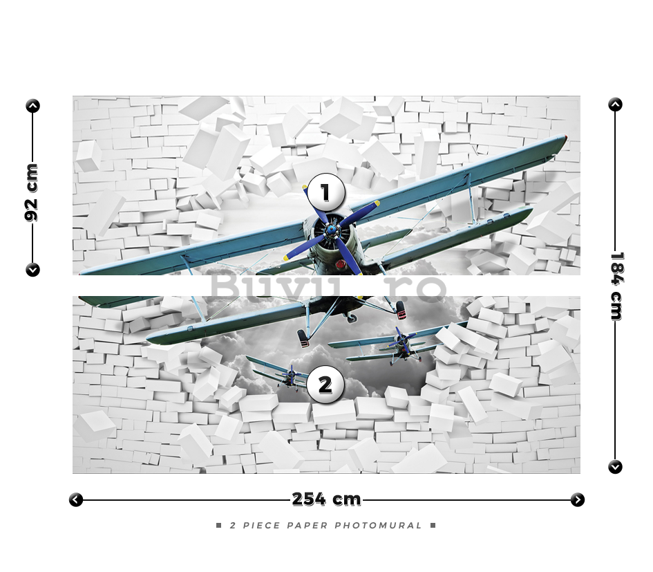 Fototapet: Avion biplan în perete - 184x254 cm