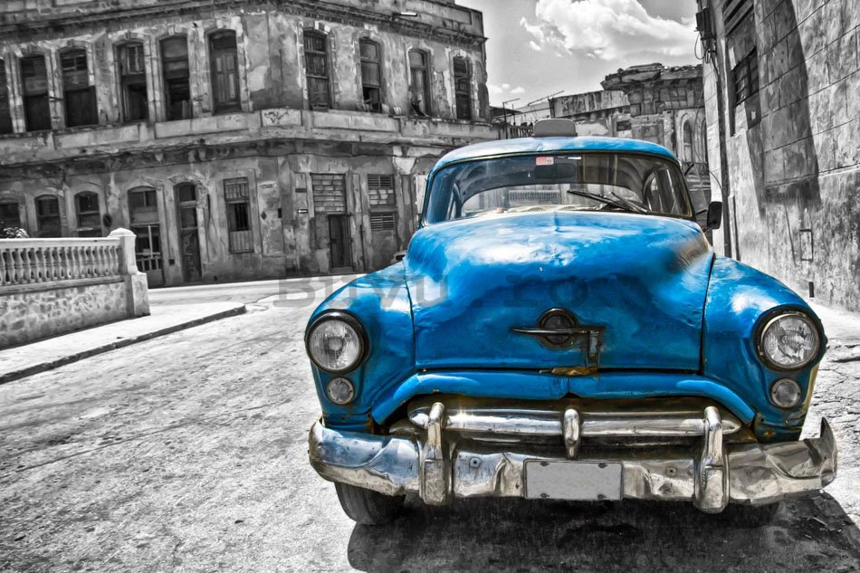 Fototapet: Mașină americană de epocă (Albastră) - 184x254 cm