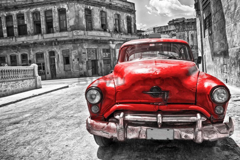 Fototapet: Mașină americană de epocă (Roșie) - 184x254 cm