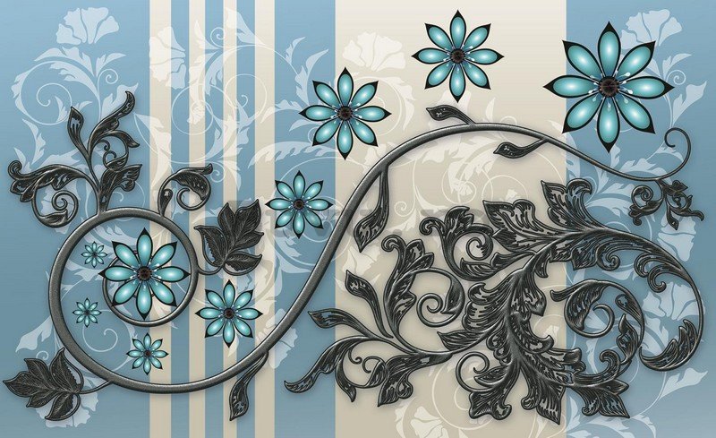 Fototapet: Ornamente florale (albastre) - 254x368 cm