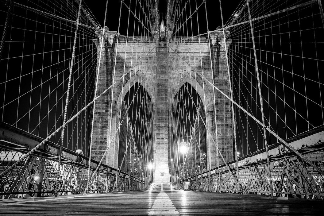 Fototapet: Brooklyn Bridge (detaliu alb-negru) - 184x254 cm