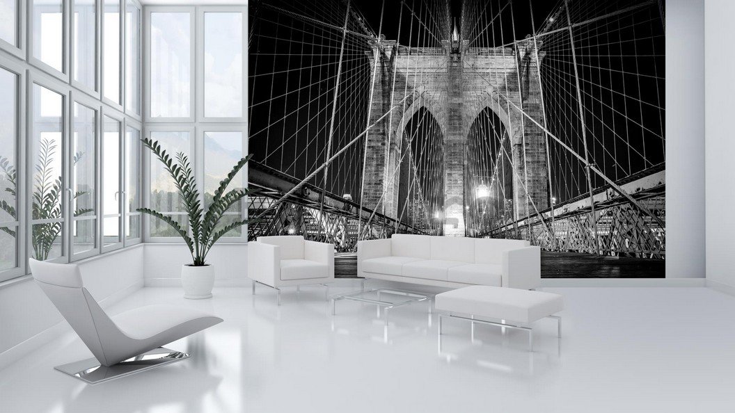 Fototapet: Brooklyn Bridge (detaliu alb-negru) - 254x368 cm