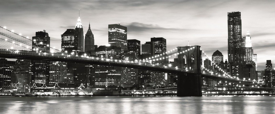 Fototapet: Brooklyn Bridge (alb-negru) - 104x250 cm