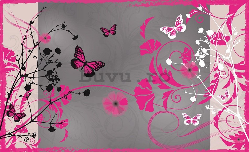 Fototapet: Flori și fluturi abstracți - 254x368 cm