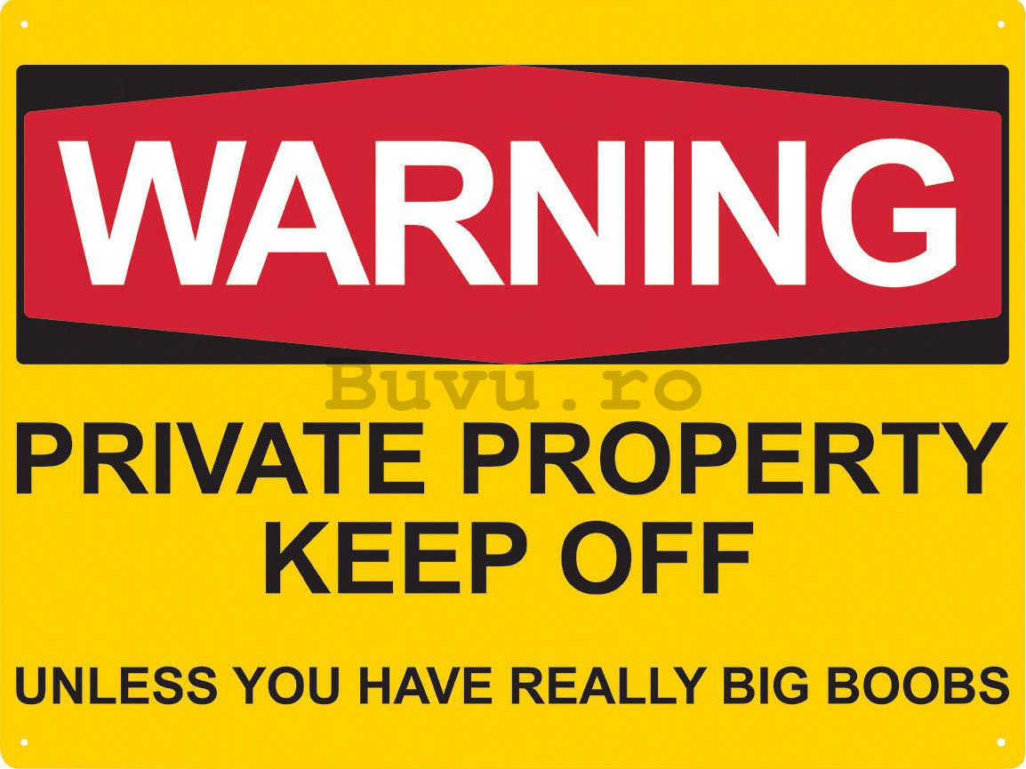 Placă metalică - Warning, private property