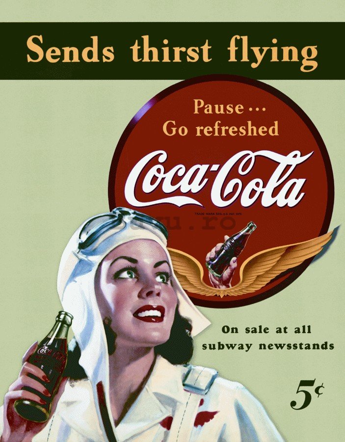 Placă metalică - Coca-Cola (send thirst flying)