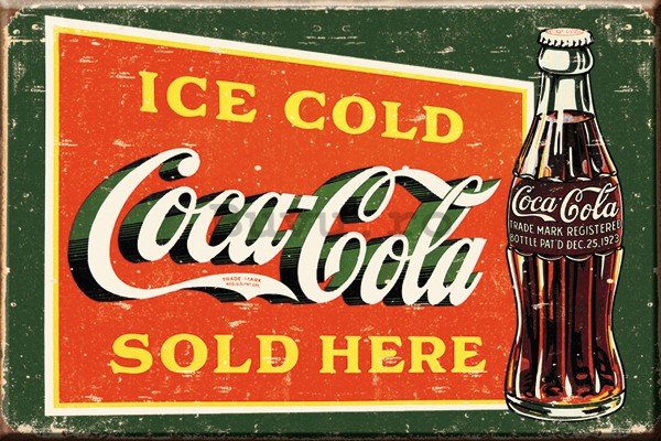 Placă metalică: Coca-Cola (Ice cold, Sold Here, vintage) - 30x40 cm