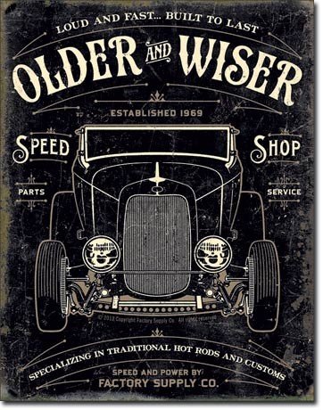Placă metalică - Older & Wiser (negru)