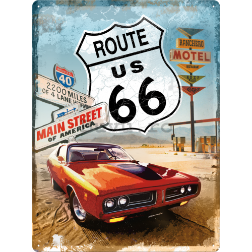 Placă metalică - Route 66 (red car)