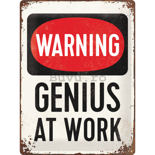 Placă metalică - Warning! Genius at Work