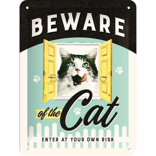 Placă metalică - Beware of the Cat