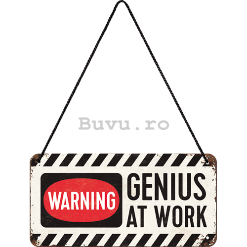 Placa metalica cu snur - Warning! Genius at Work