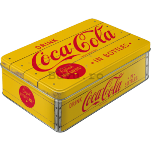 Cutie metalică plată - Coca-Cola (Logo-ul galben)