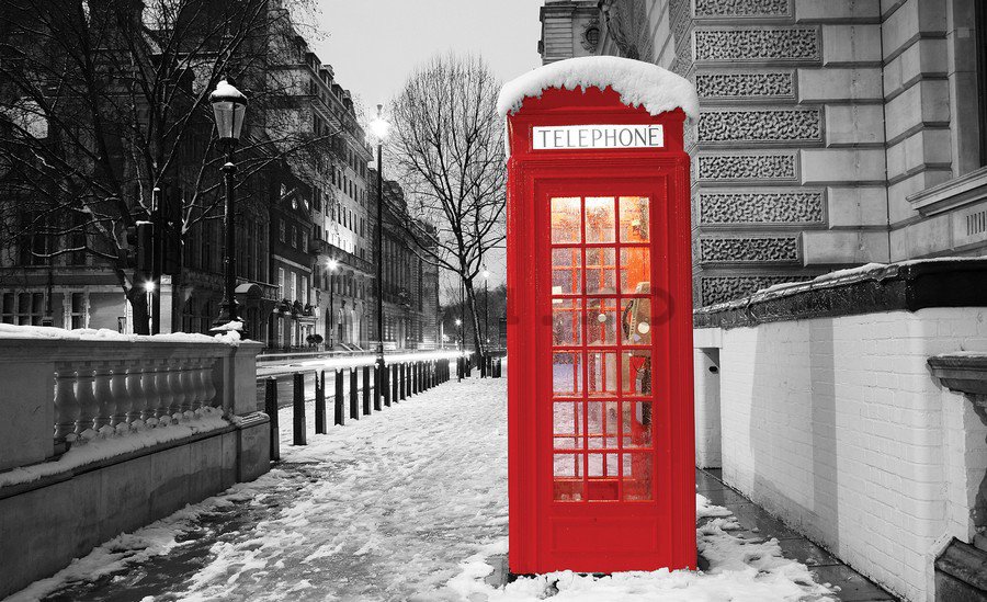 Fototapet: Londra (cabină telefonică de iarnă) - 184x254 cm