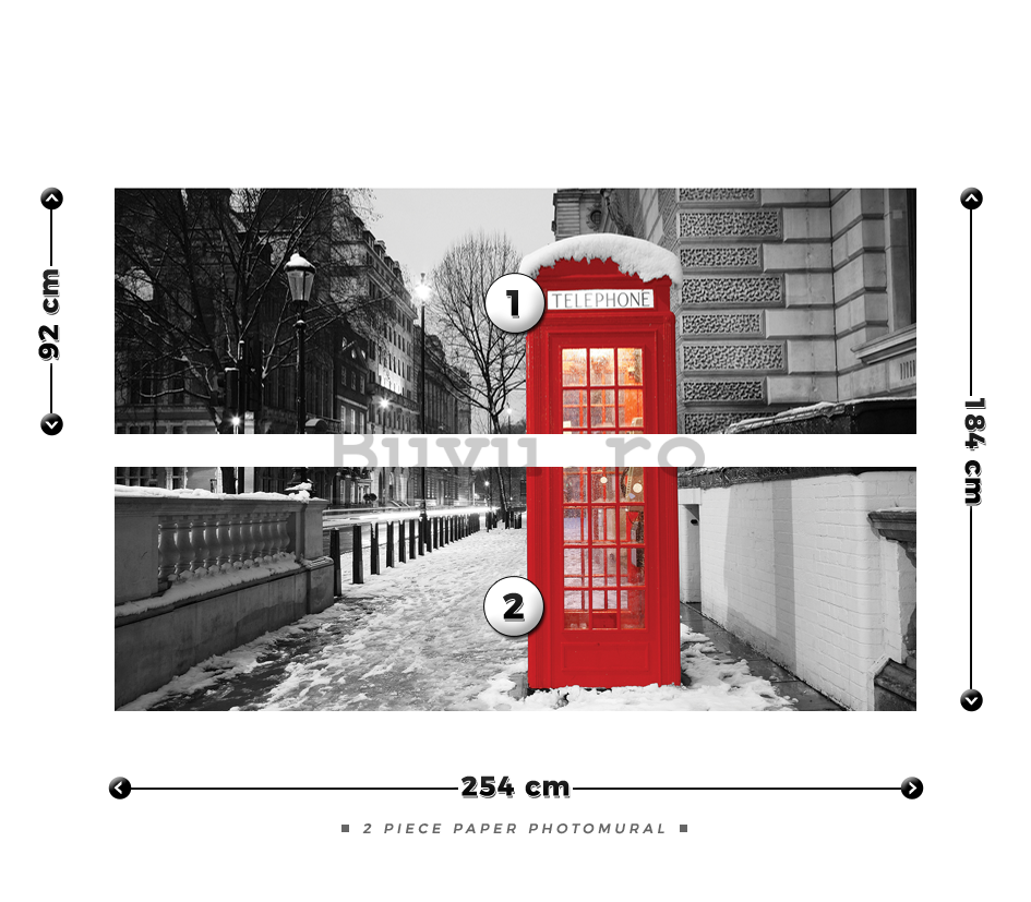 Fototapet: Londra (cabină telefonică de iarnă) - 184x254 cm