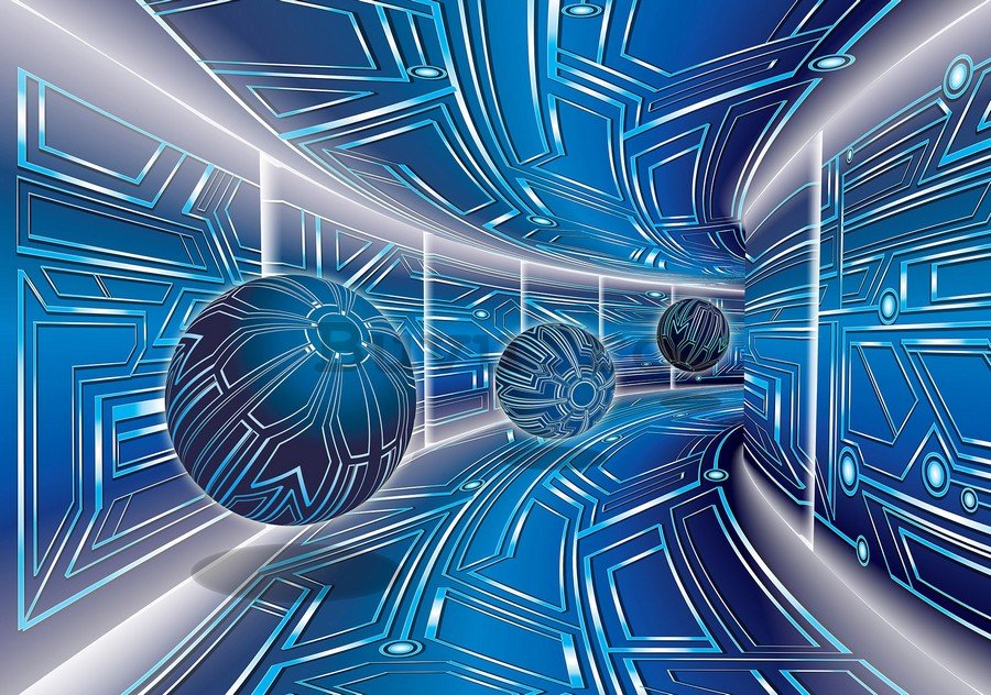 Fototapet: 3D tunel Scifi (albastru) - 184x254 cm