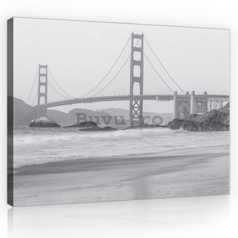 Tablou canvas: Golden Gate Bridge (alb-negru) - 75x100 cm