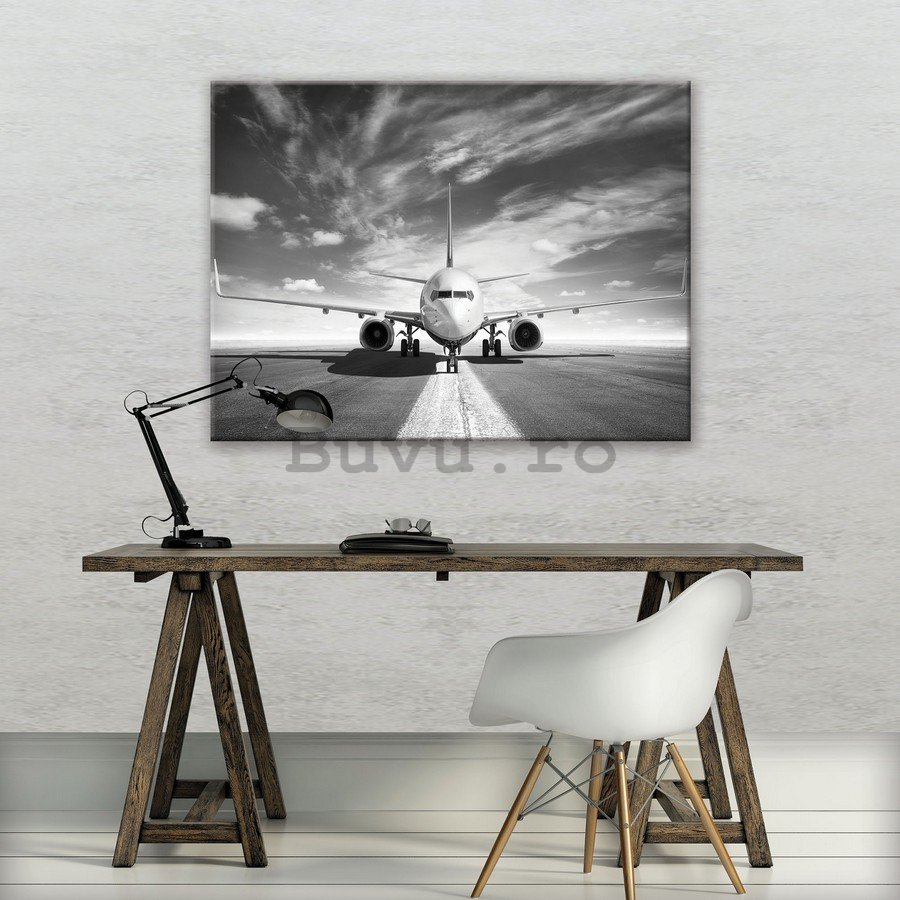 Tablou canvas: Avion cu reacție (alb-negru) - 75x100 cm