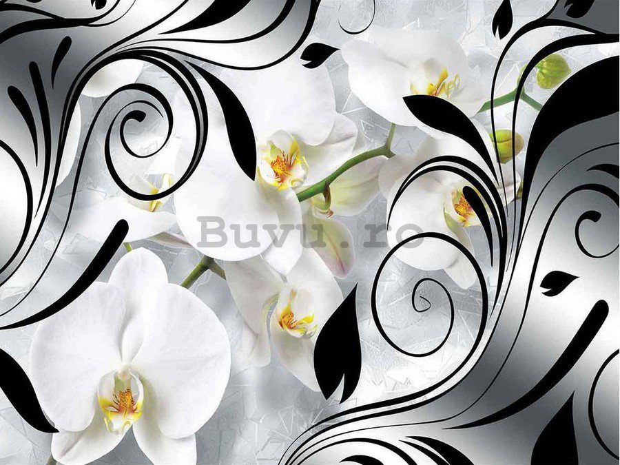 Tablou canvas: Orhidee albe și abstracții - 75x100 cm