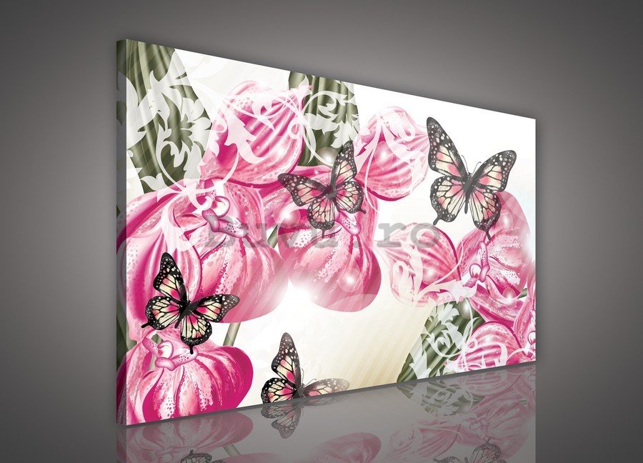 Tablou canvas: Flori și fluturi abstracți (2) - 75x100 cm