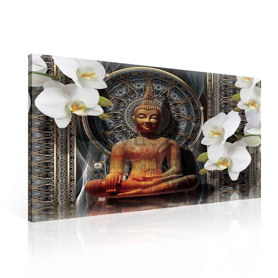 Tablou canvas: Buddha și orhidee albe (1) - 75x100 cm