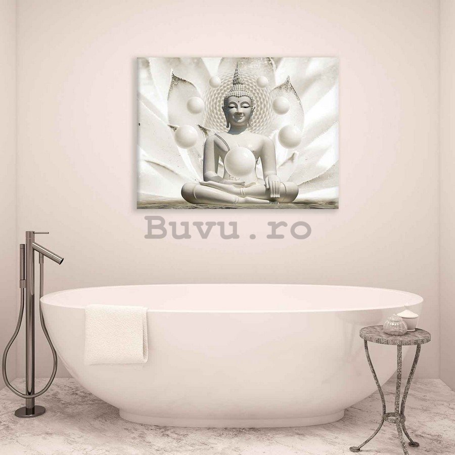 Tablou canvas: Buddha (alb) - 75x100 cm