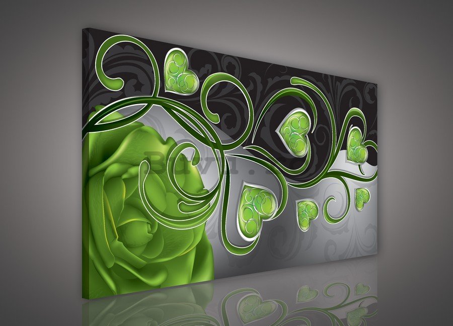 Tablou canvas: Inimi și trandafiri (verde) - 75x100 cm
