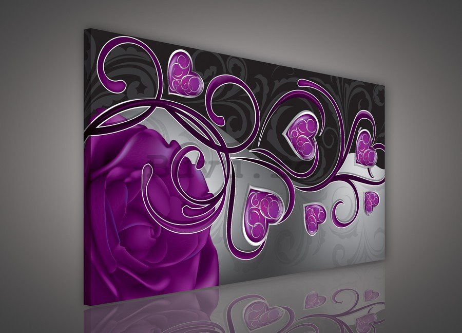 Tablou canvas: Inimi și trandafiri (violet) - 75x100 cm