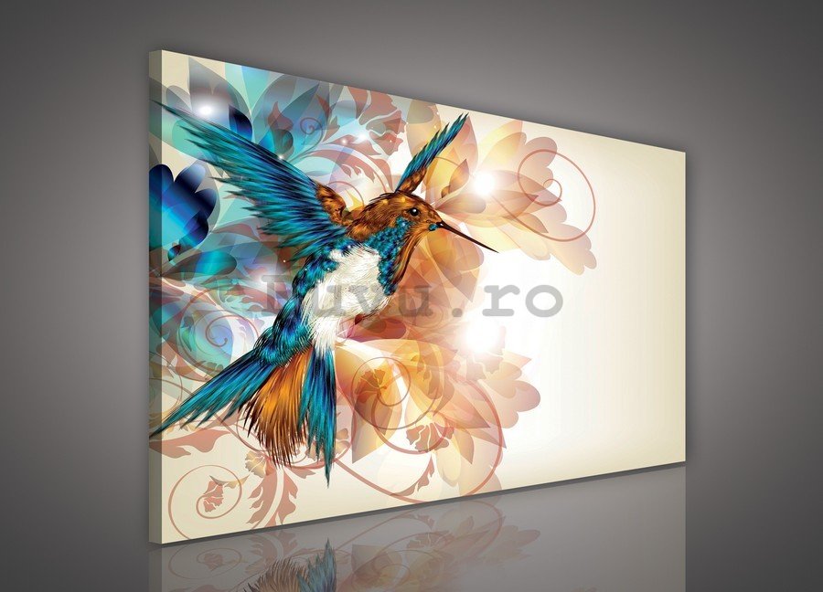 Tablou canvas: Flori abstracte si colibri - 75x100 cm
