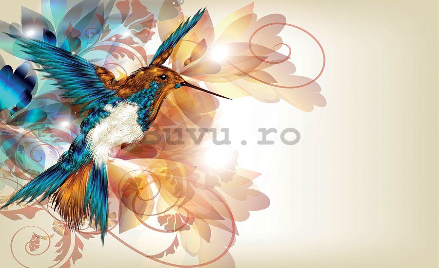 Tablou canvas: Flori abstracte si colibri - 75x100 cm