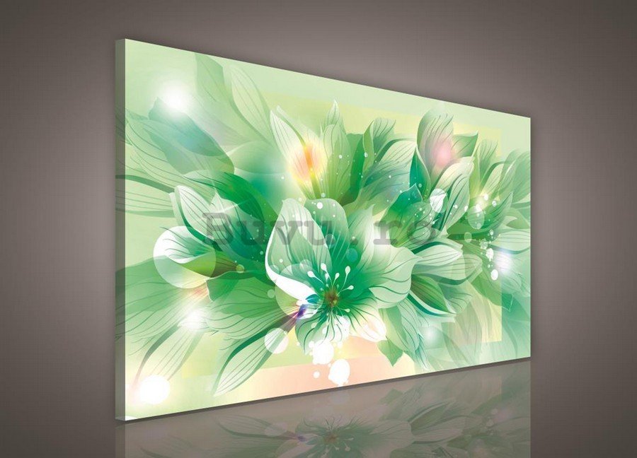 Tablou canvas: Flori abstracte (verde) - 75x100 cm