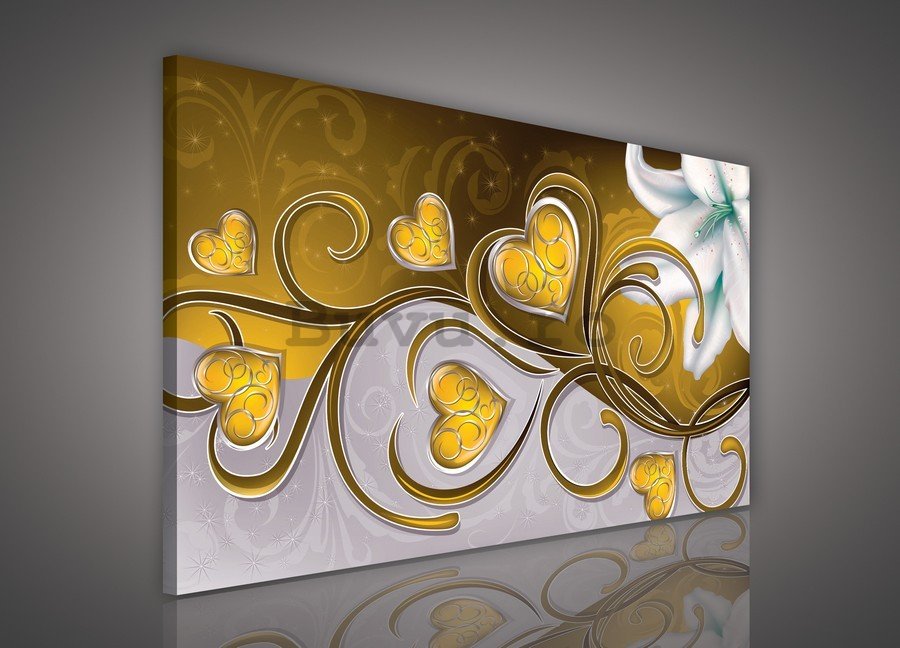 Tablou canvas: Inimile și crini (galben) - 75x100 cm