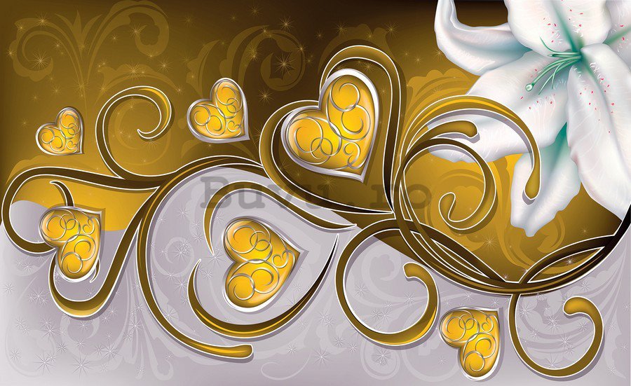 Tablou canvas: Inimile și crini (galben) - 75x100 cm