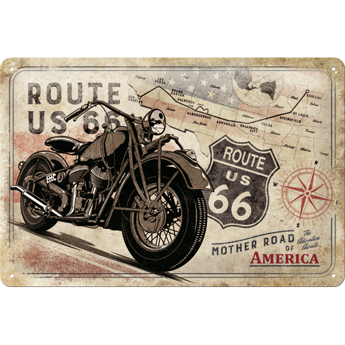 Placă metalică: Route 66 (hartă) - 20x30 cm