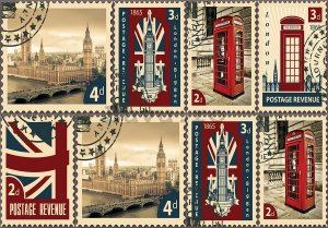 Fototapet: Timbre poștale ale Marii Britanii - 184x254 cm