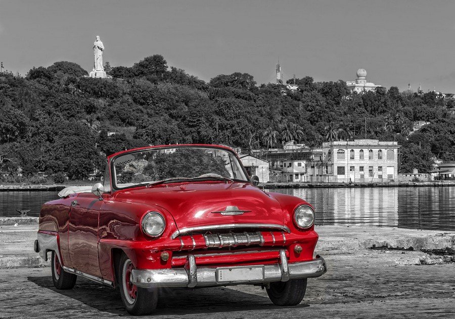 Fototapet: Cuba, Mașină de epocă roșie - 254x368 cm