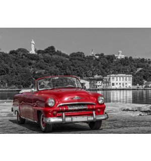 Fototapet: Cuba, Mașină de epocă roșie - 254x368 cm