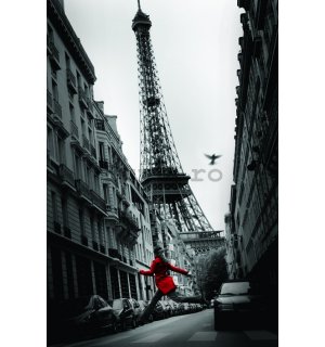 Poster - Paris, Turnul Eiffel și fata în roșu