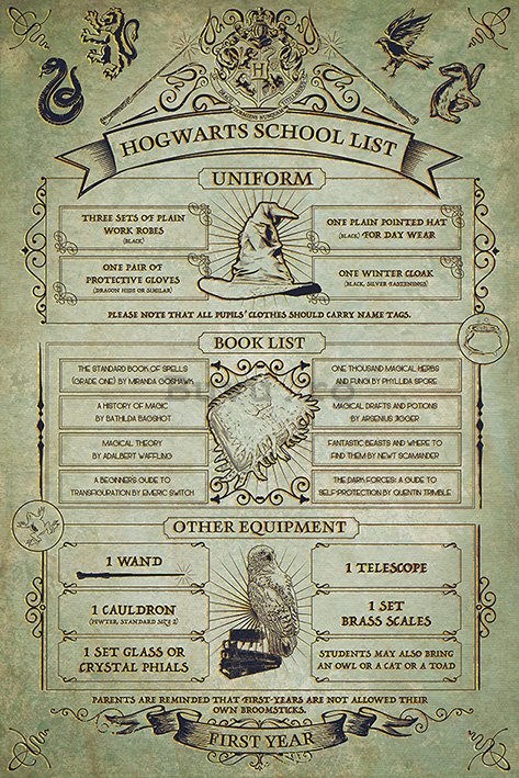 Poster - Harry Potter (School List)
