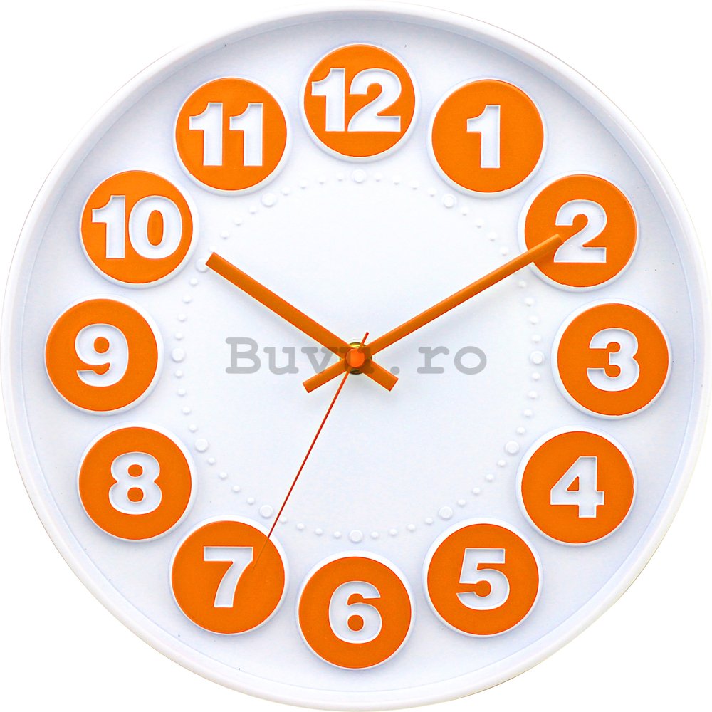 Ceas de perete: Cercuri numerice (alb-portocaliu) - 30 cm