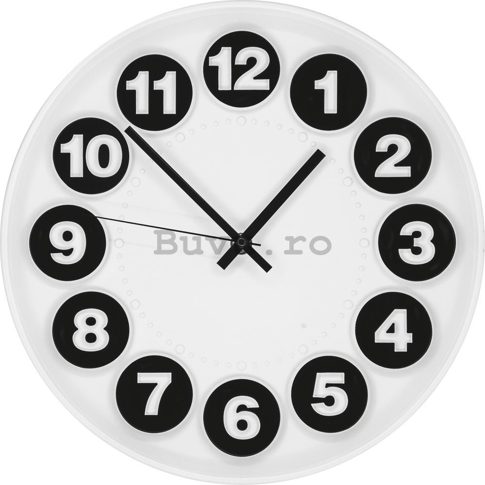 Ceas de perete: Cercuri numerice (alb-negru) - 30 cm