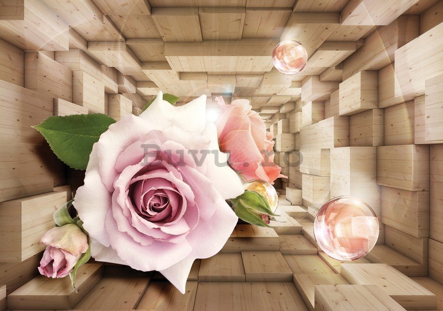 Tablou canvas: Tunel din lemn și trandafiri - 75x100 cm
