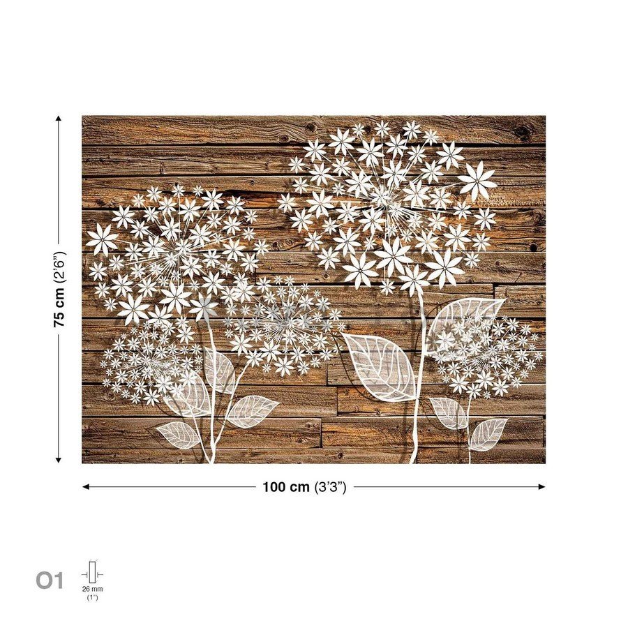 Tablou canvas: Flori pe lemn (2) - 75x100 cm