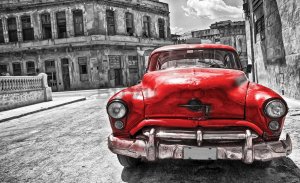 Fototapet vlies: Mașină americană de epocă (Roșie) - 184x254 cm
