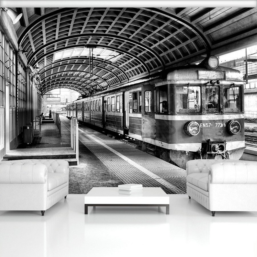 Fototapet vlies: Metrou vechi (alb-negru) - 254x368 cm